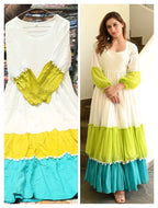 Premium Rayon Color-Block Multi-Tiered Flared Frock Indo-Western Dress Combo