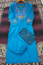 Premium 60-60 Cotton Multi-Color Thread Embroidery 3pc Kurti Pant Set Combo