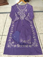 Premium 60-60 Cotton Solid Floral Thread Embroidery 3pc Kurti Pant Set Combo
