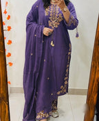 Premium 60-60 Cotton Solid Floral Thread Embroidery 3pc Kurti Pant Set Combo