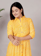 Premium 60-60 Cotton Leheriya Striped Shirt-Style Flared Midi Frock Tunic Combo