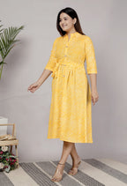 Premium 60-60 Cotton Leheriya Striped Shirt-Style Flared Midi Frock Tunic Combo
