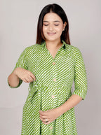 Premium 60-60 Cotton Leheriya Striped Shirt-Style Flared Midi Frock Tunic Combo