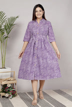 Premium 60-60 Cotton Leheriya Striped Shirt-Style Flared Midi Frock Tunic Combo