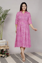 Premium 60-60 Cotton Leheriya Striped Shirt-Style Flared Midi Frock Tunic Combo