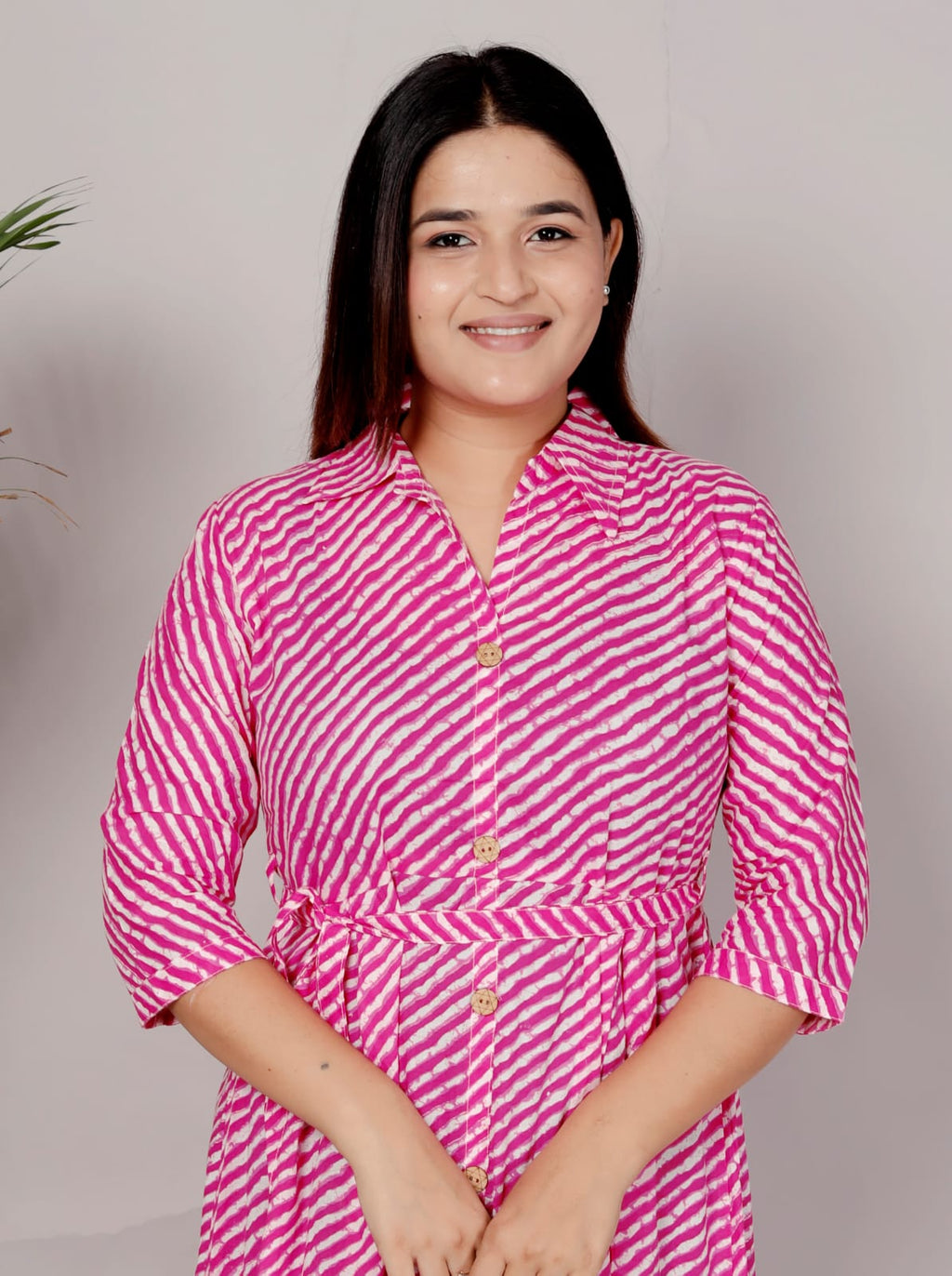 Premium 60-60 Cotton Leheriya Striped Shirt-Style Flared Midi Frock Tunic Combo