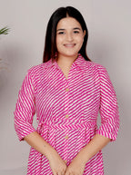 Premium 60-60 Cotton Leheriya Striped Shirt-Style Flared Midi Frock Tunic Combo