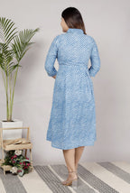 Premium 60-60 Cotton Leheriya Striped Shirt-Style Flared Midi Frock Tunic Combo