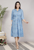 Premium 60-60 Cotton Leheriya Striped Shirt-Style Flared Midi Frock Tunic Combo