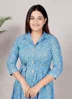 Premium 60-60 Cotton Leheriya Striped Shirt-Style Flared Midi Frock Tunic Combo