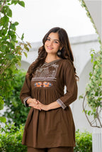 Premium Cotton Traditional Scenery Embroidery Short Kurti & Palazzo Co-Ord Set Combo