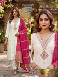 Roman Silk 3pc Kurta Pant Set with Fancy Wine Dupatta