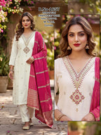 Roman Silk 3pc Kurta Pant Set with Fancy Wine Dupatta