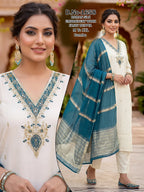 Roman Silk 3pc Kurta Pant Set with Fancy Wine Dupatta