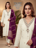Roman Silk 3pc Kurta Pant Set with Fancy Wine Dupatta