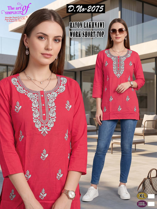 Chic Black Rayon Lakhnawi Work Short Top