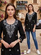 Chic Black Rayon Lakhnawi Work Short Top