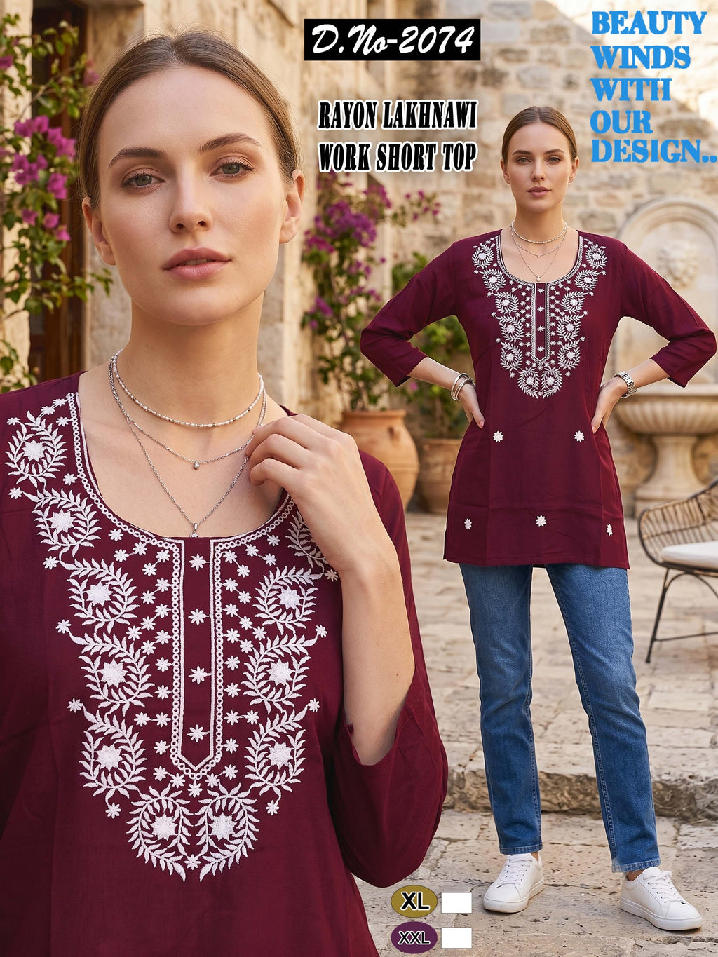 Chic Black Rayon Lakhnawi Work Short Top