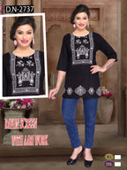 Chic Black Rayon Lakhnawi Work Short Top one more size