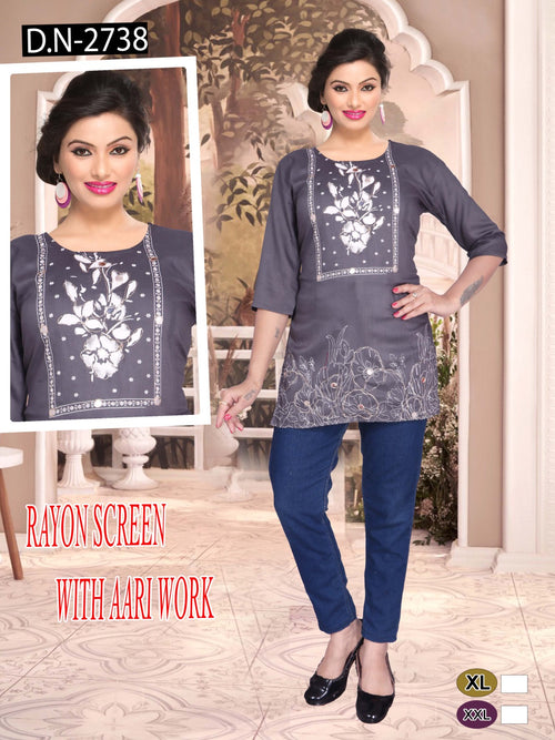 Chic Black Rayon Lakhnawi Work Short Top one more size