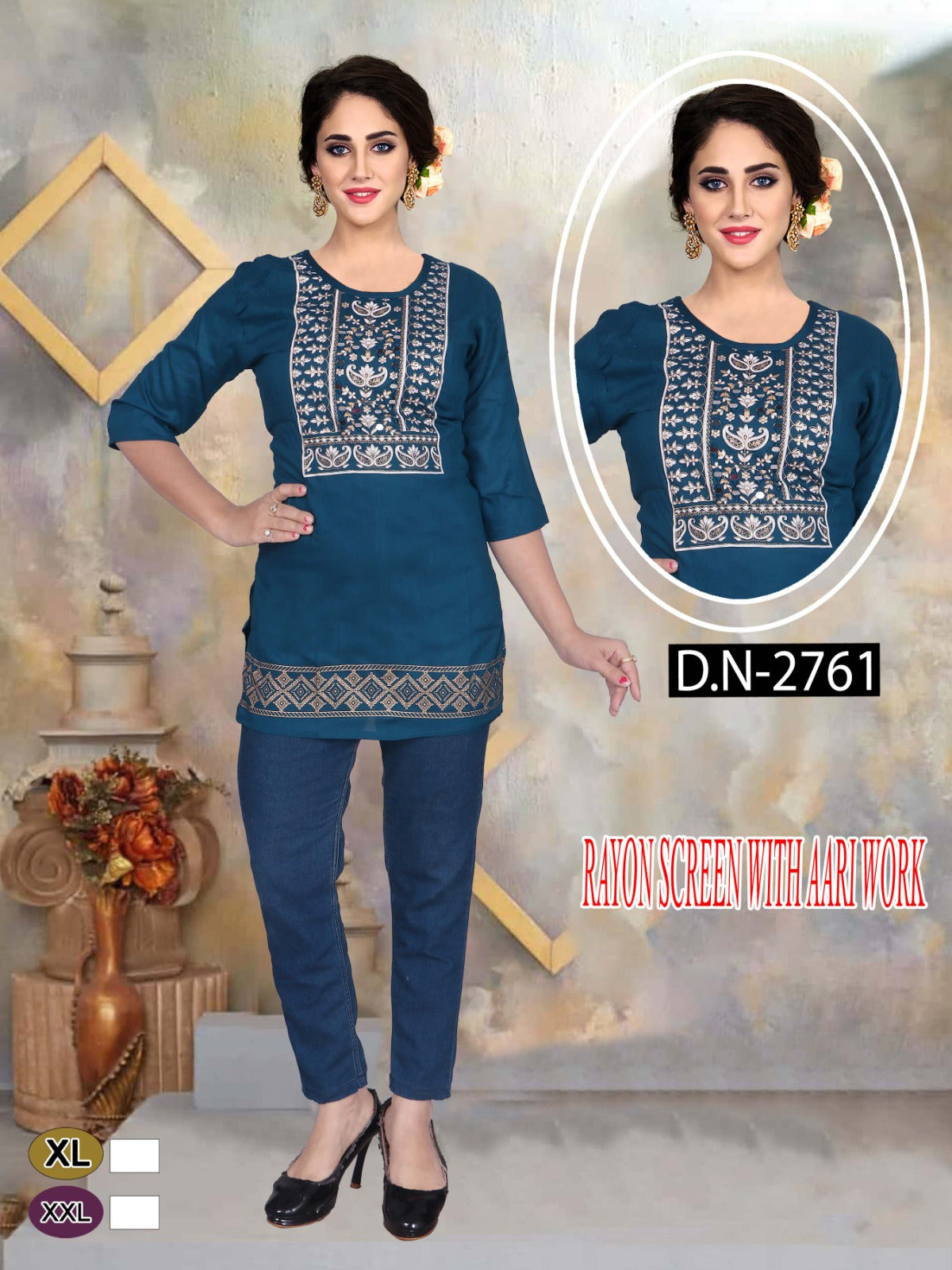 Chic Black Rayon Lakhnawi Work Short Top one more size