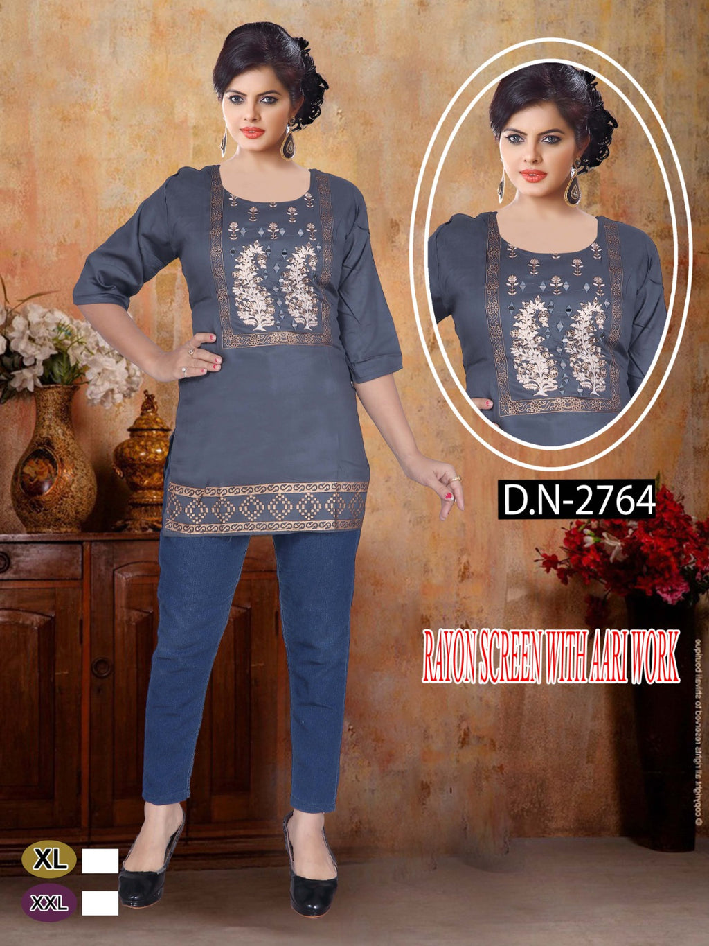 Chic Black Rayon Lakhnawi Work Short Top one more size