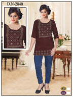 Chic Black Rayon Lakhnawi Work Short Top one more size