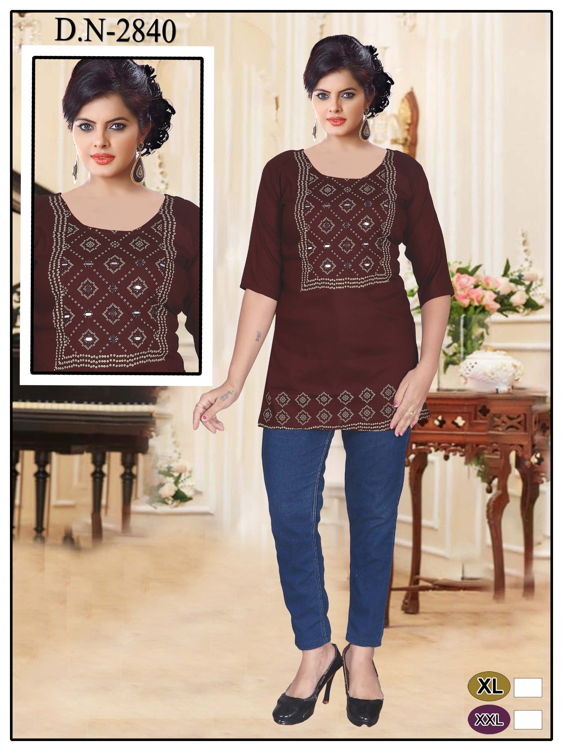 Chic Black Rayon Lakhnawi Work Short Top one more size