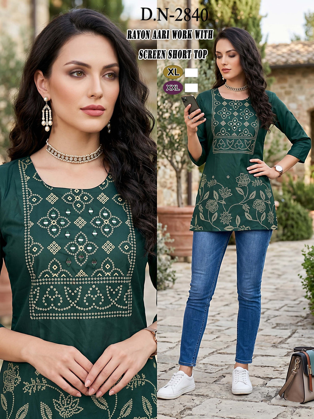 Chic Black Rayon Lakhnawi Work Short Top one more size