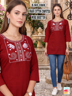 Chic Black Rayon Lakhnawi Embroidery Short Kurti / Top