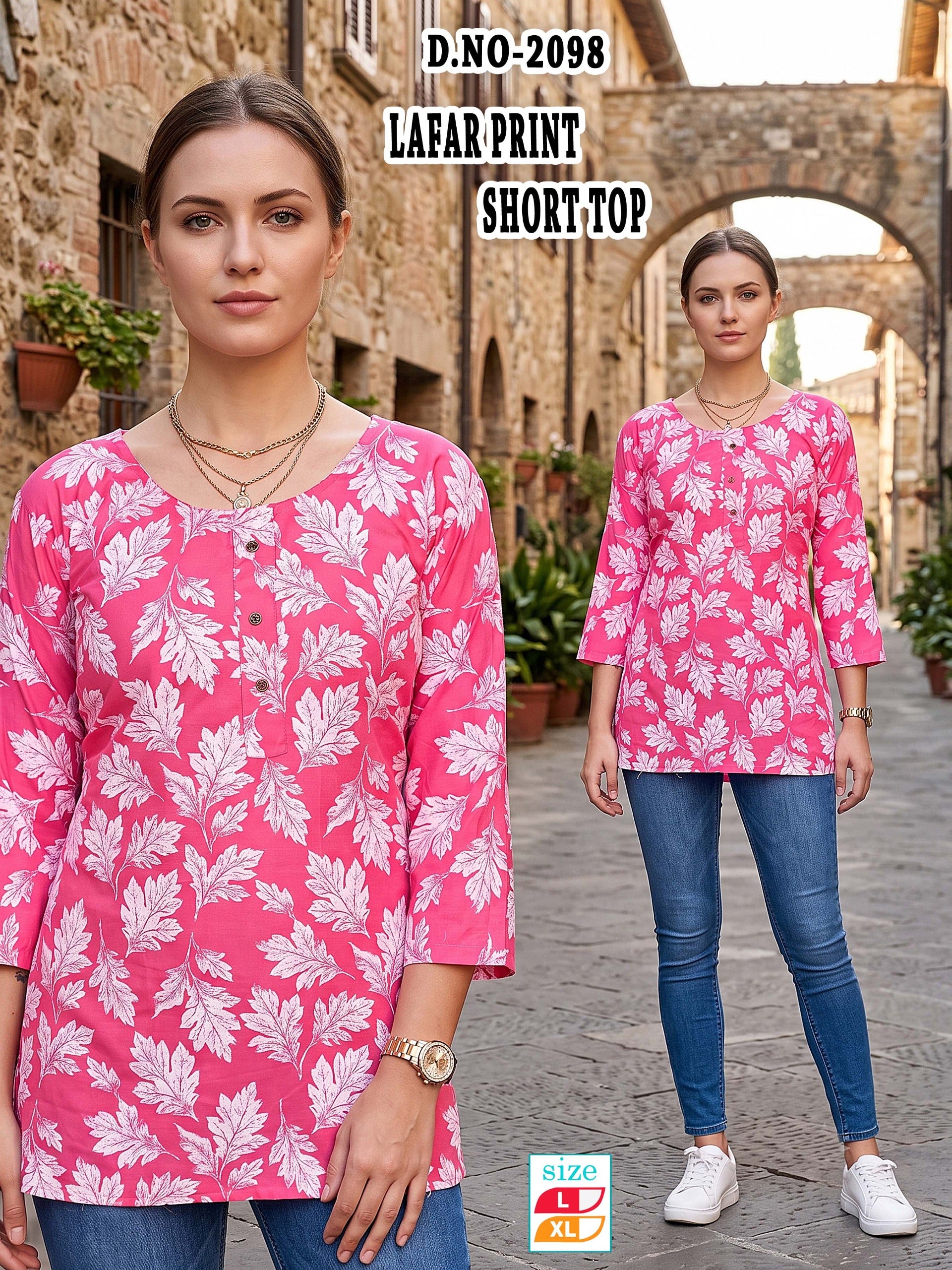Trendy Pink Lafar Print Casual Short Top