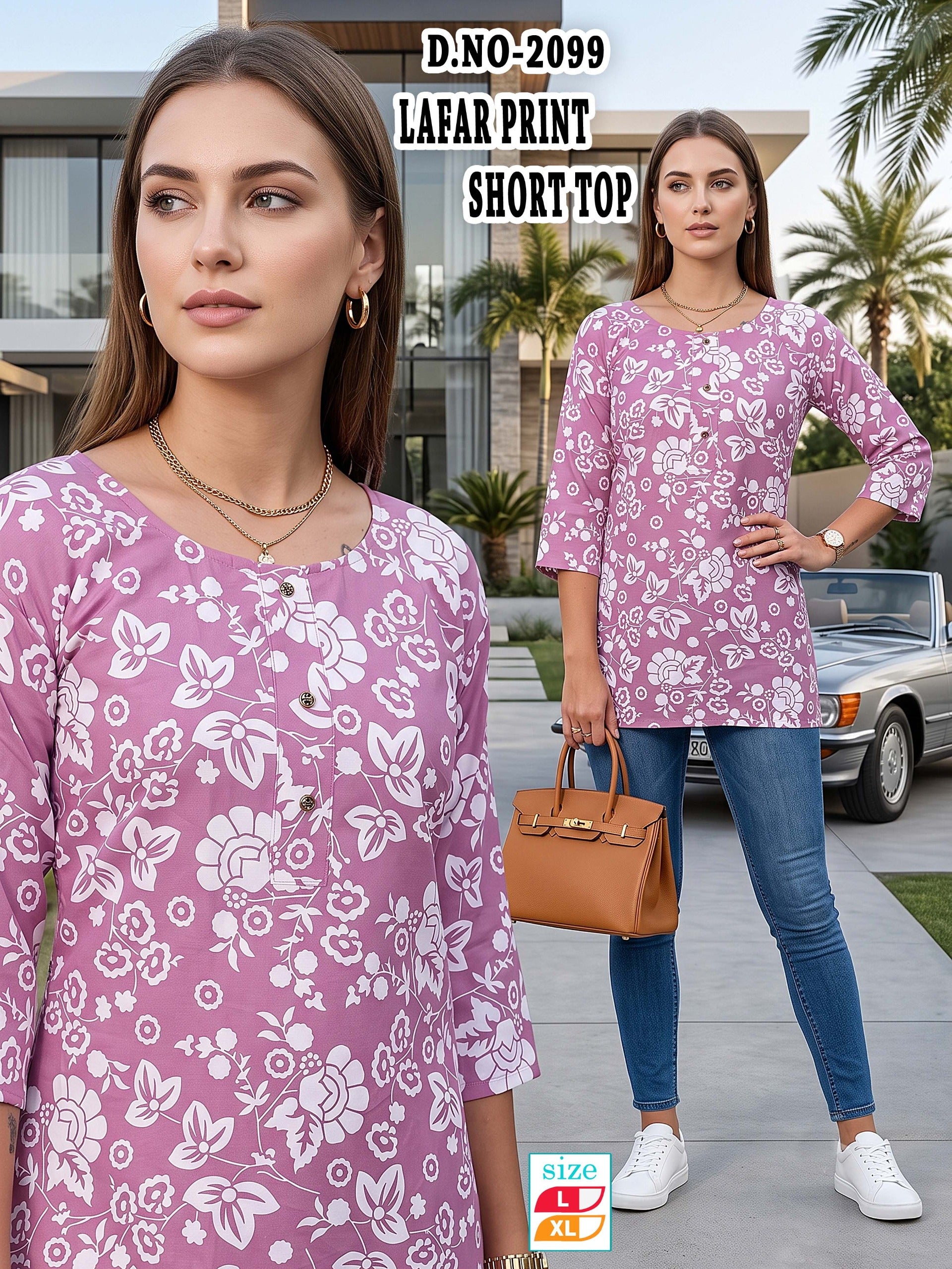 Trendy Pink Lafar Print Casual Short Top