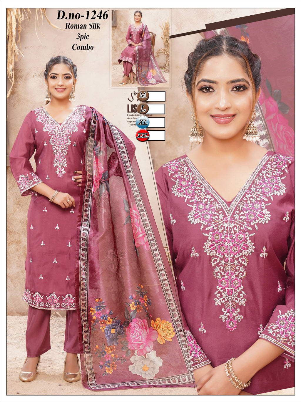 Designer Roman Silk 3pc Plazo Set
