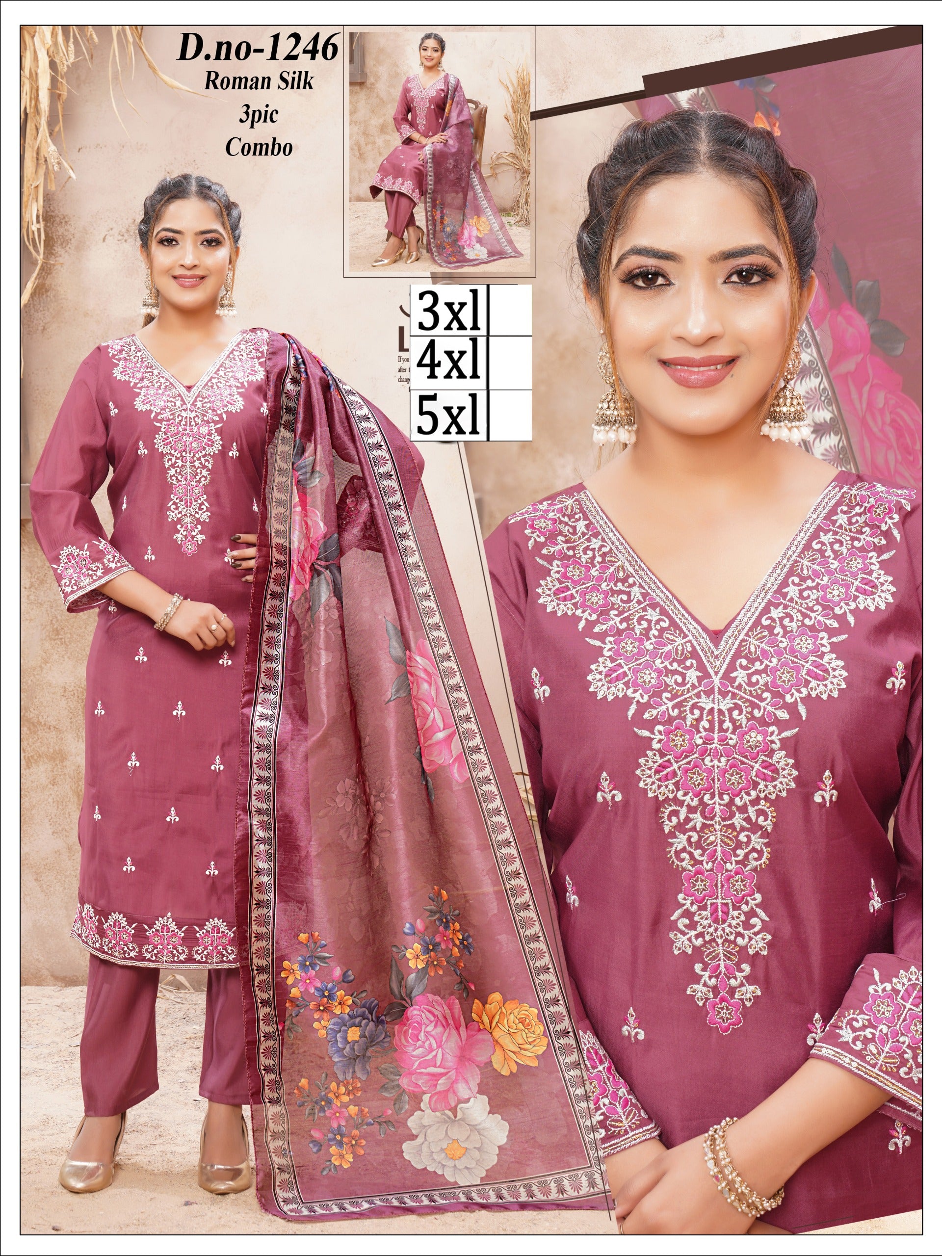Premium Embroidered Kurti, Pant & Dupatta Combo 3pc