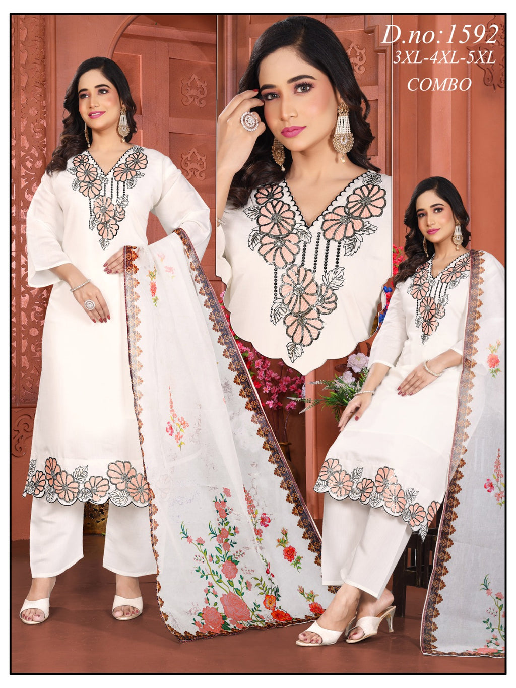 Premium Embroidered Kurti, Pant & Dupatta Combo 3pc