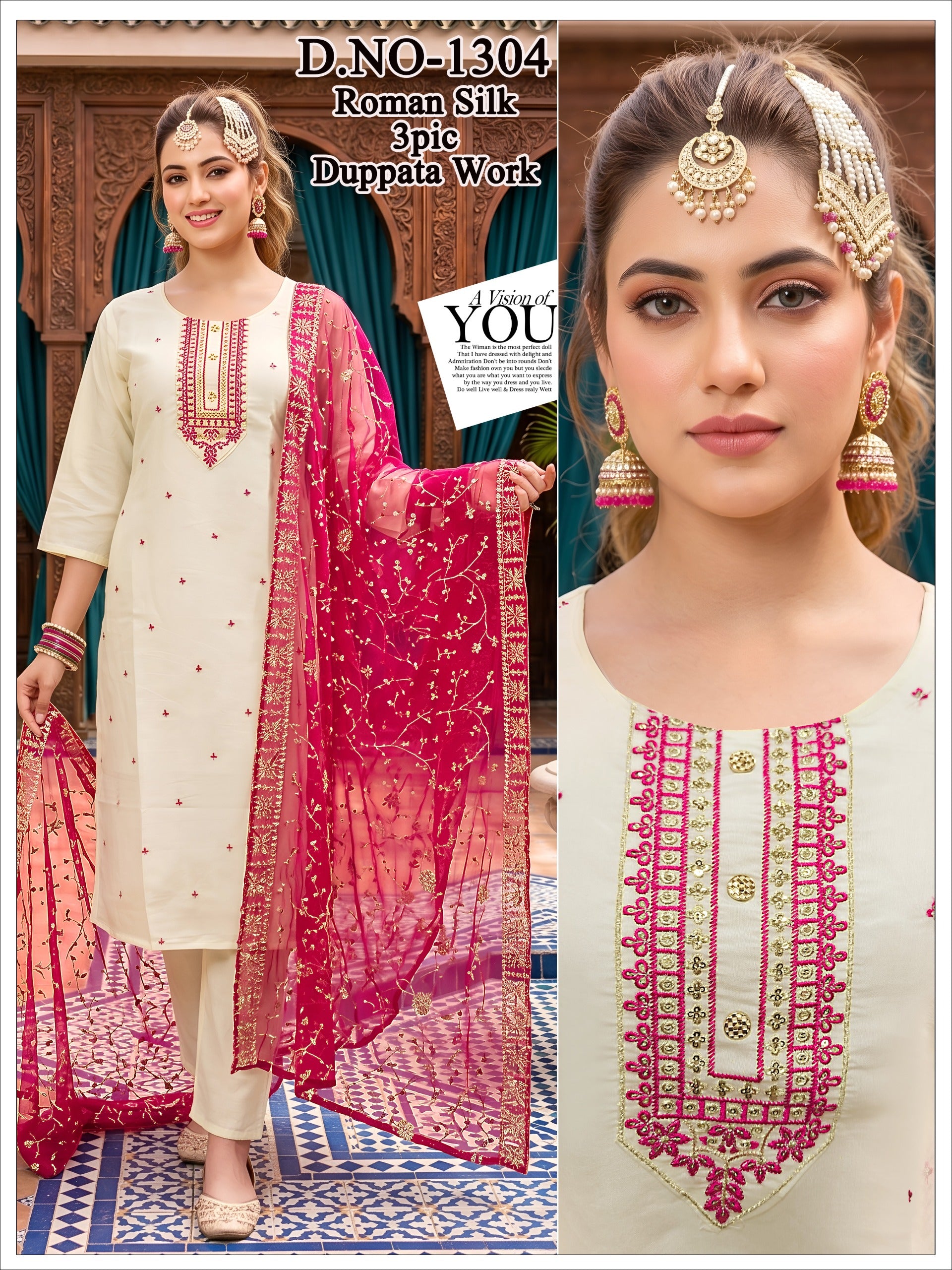 Premium Embroidered Kurti, Pant & Work Dupatta Combo 3pc