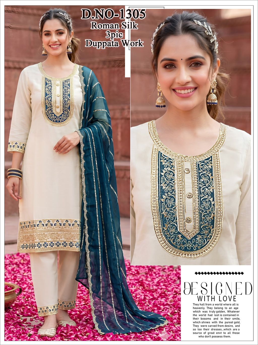 Premium Embroidered Kurti, Pant & Work Dupatta Combo 3pc