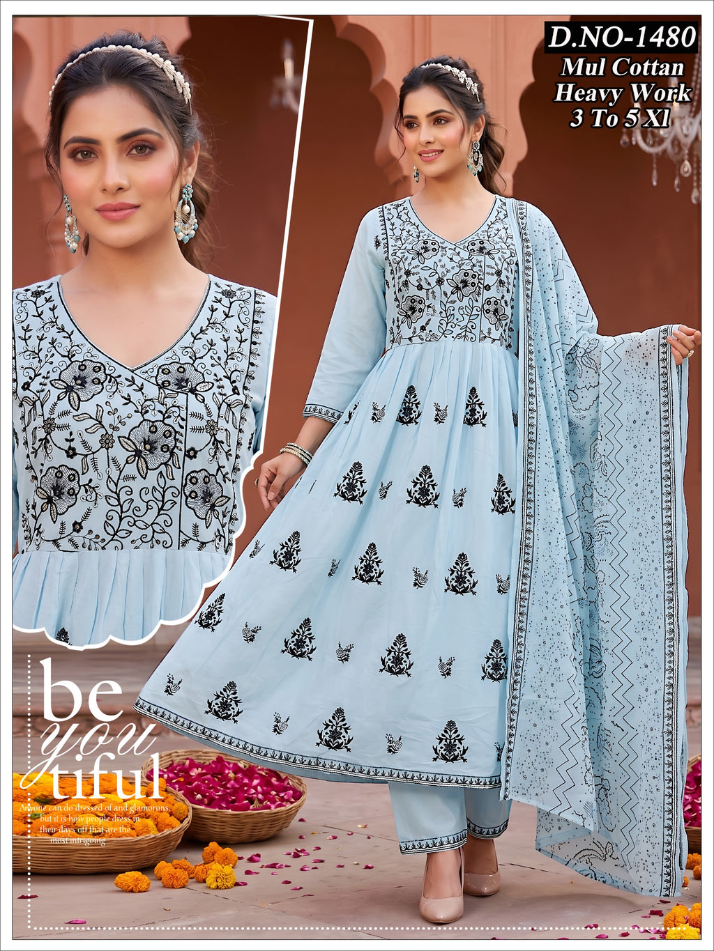 Plus Size Premium Mul Cotton 3pc Frock Suit Set