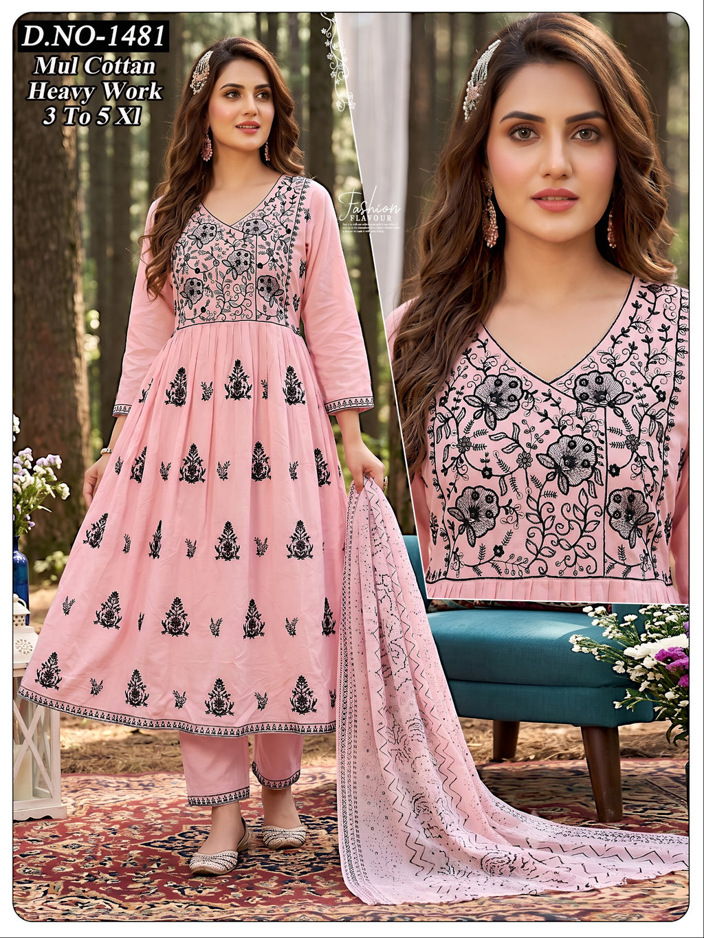 Plus Size Premium Mul Cotton 3pc Frock Suit Set