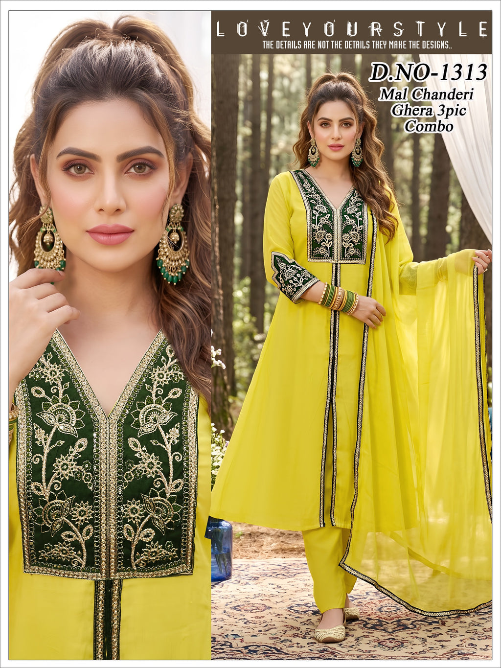 Designer Mal Chanderi Heavy Ghera 3pc Suit Set