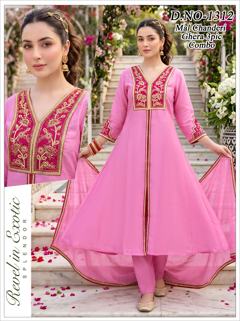Designer Mal Chanderi Heavy Ghera 3pc Suit Set
