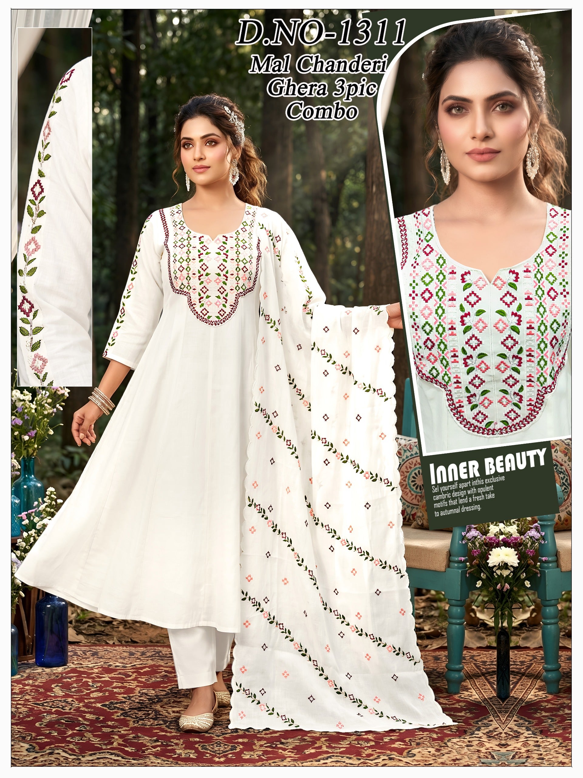 Designer Mal Chanderi Heavy Ghera 3pc Suit Set frock