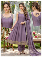 Vichitra Silk 3pc Flared Anarkali Suit Set