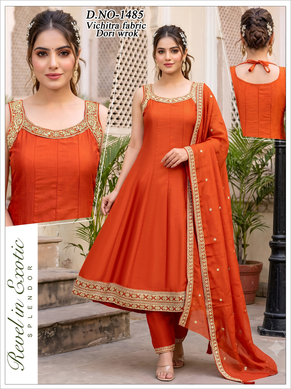 Vichitra Silk 3pc Flared Anarkali Suit Set