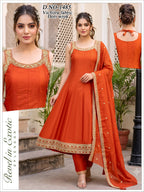 Vichitra Silk 3pc Flared Anarkali Suit Set