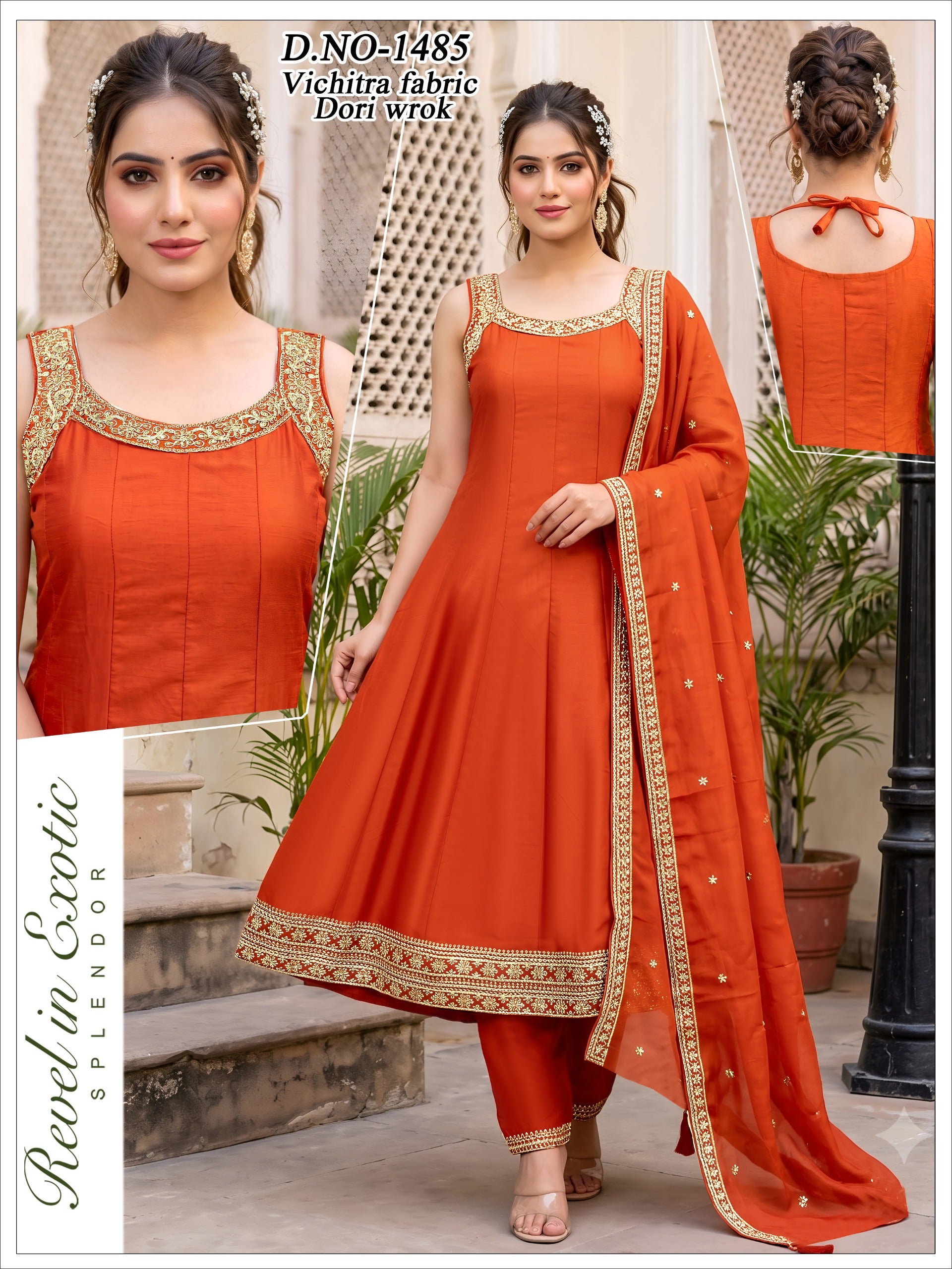 Vichitra Silk 3pc Flared Anarkali Suit Set