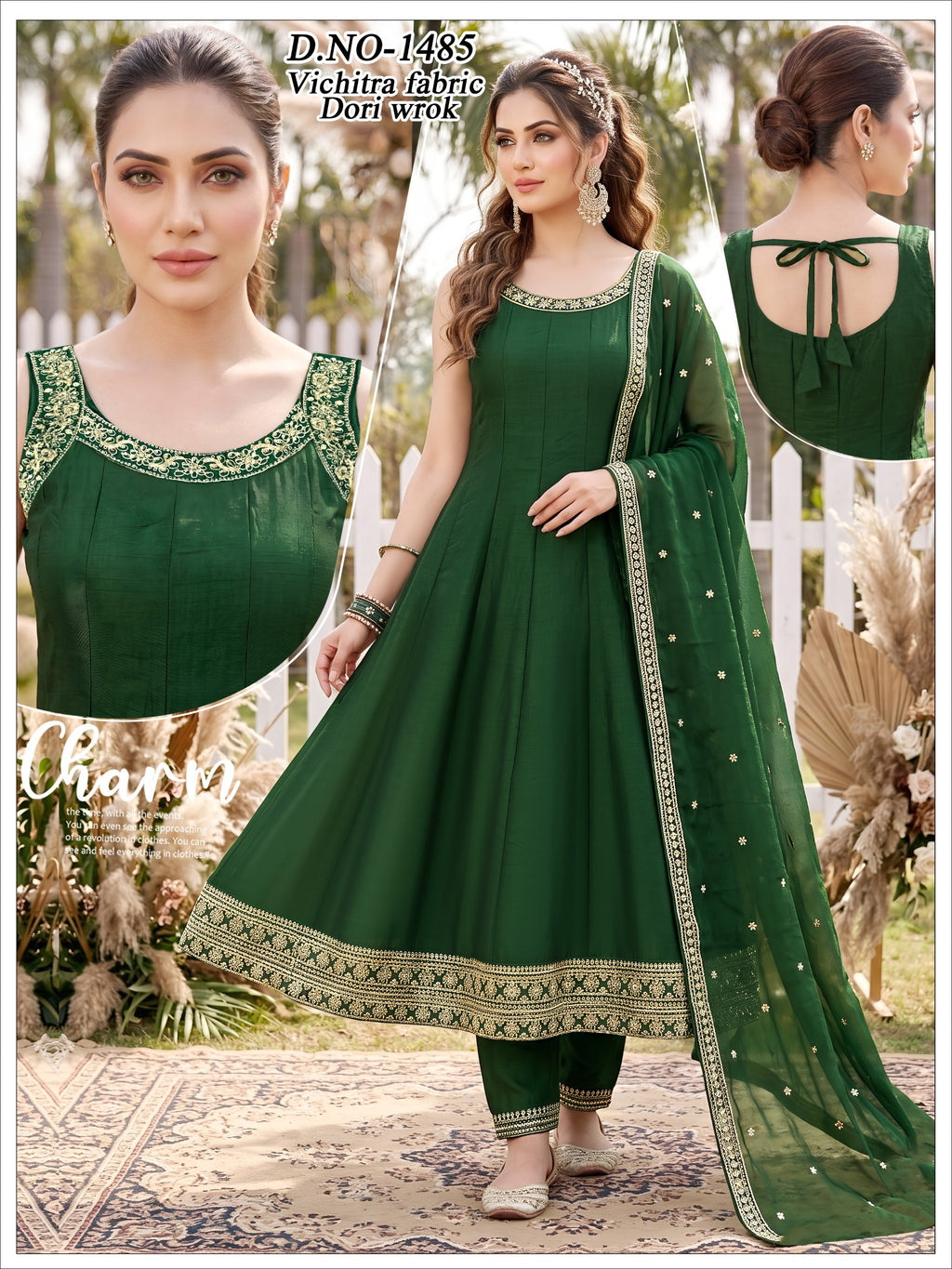 Vichitra Silk 3pc Flared Anarkali Suit Set