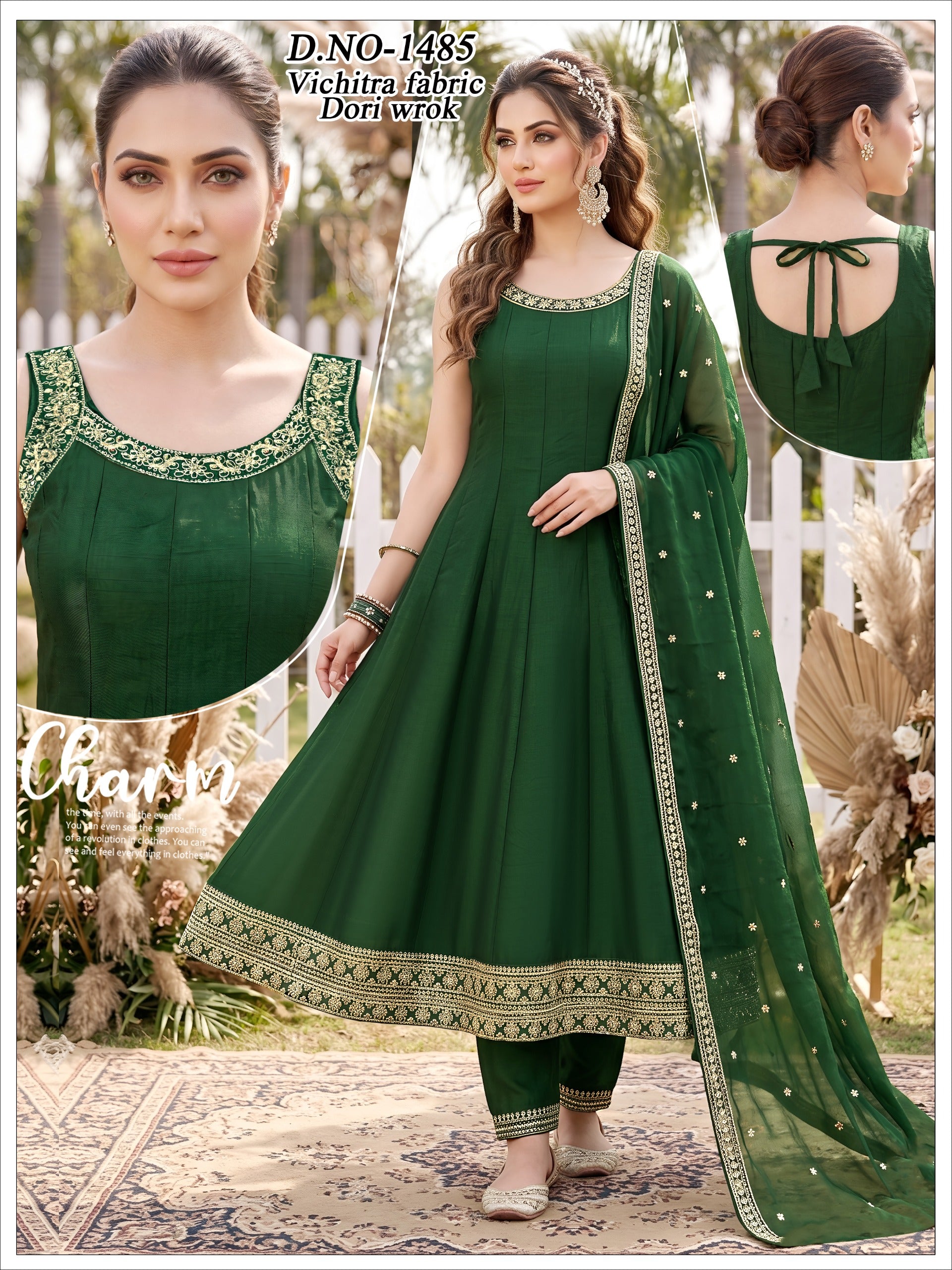 Vichitra Silk 3pc Flared Anarkali Suit Set