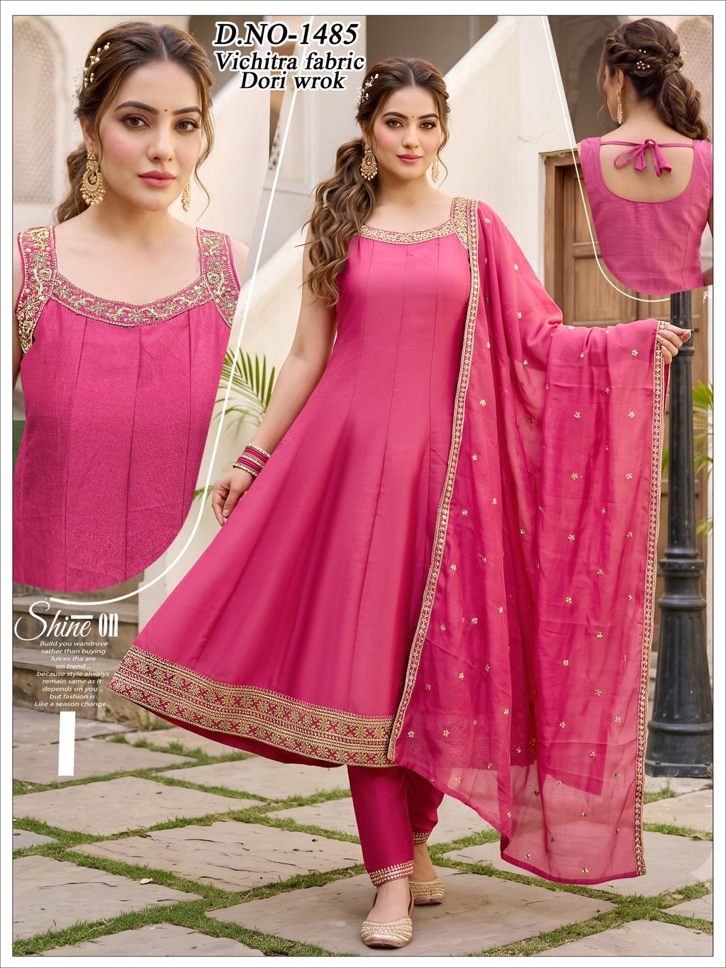 Vichitra Silk 3pc Flared Anarkali Suit Set