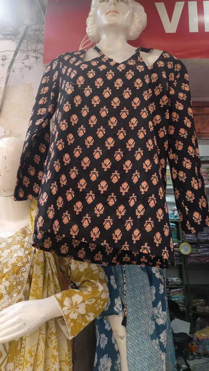 Trendy Floral Print Cotton Short Kurti